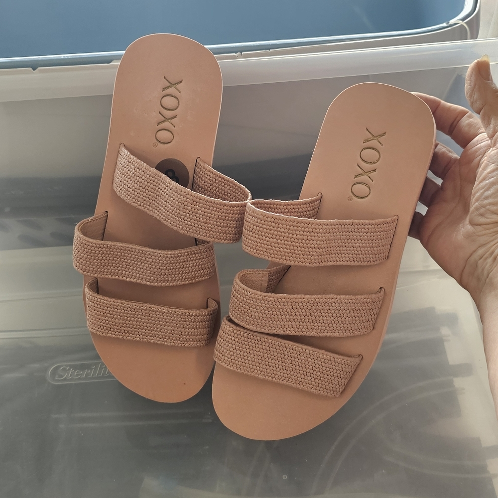 XOXO Platform Slip On Sandals Womens 8M Pink Strappy Ben Vacation Cruise Vacay - Picture 10 of 10